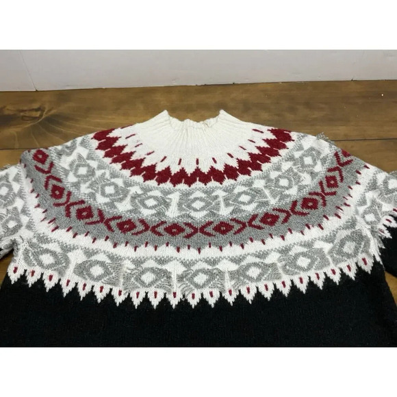 J Jill Womens Sweater Nordic Fair isle Mock Neck Fringe Popover Small Petite - Picture 2 of 7